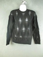 Maryam Nassir Zadeh Sweater Womens Large Black Open Knit Sheer Crewneck Pullover
