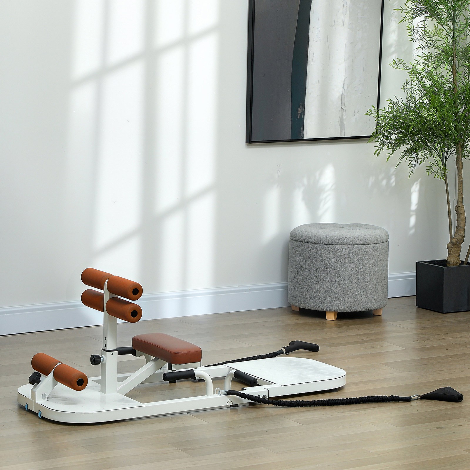 Soozier Sissy Squat Machine Hip Thrust Machine with Push Up Stand, White