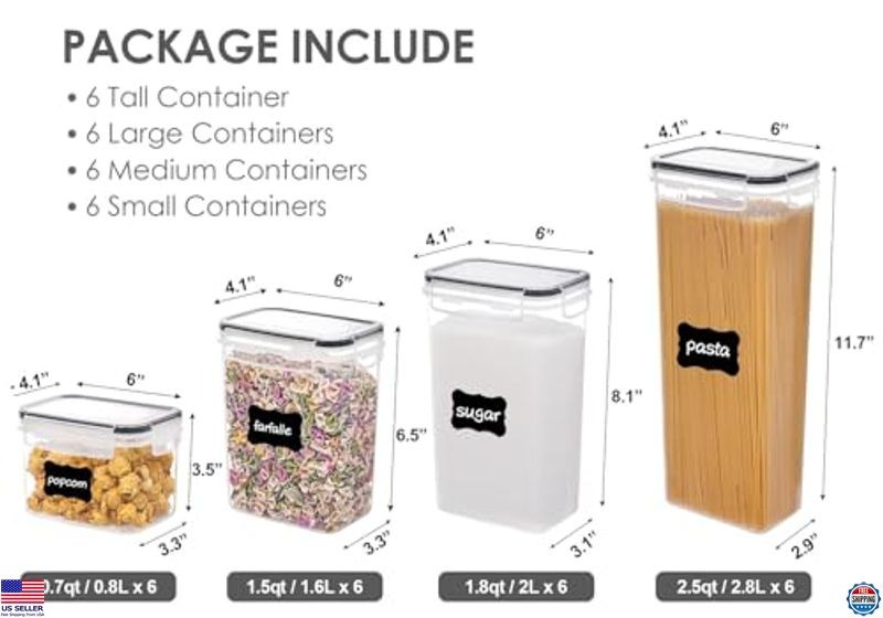 Airtight Food Storage Containers 24 pcs BPA Free Canisters with Labels, Black