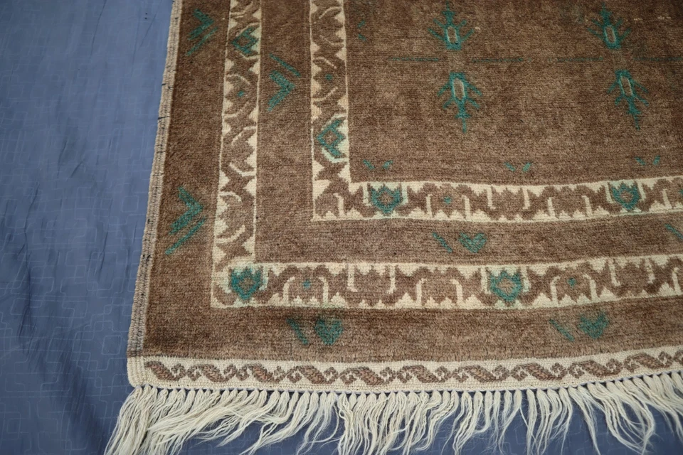 3'8x6'4 ft Terracotta Afghan Traditional Maldari Rug, Turkmen Handmade Wool Rug - Image 2 of 4