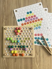 Wooden Peg Board And Beads, Montessori Fine Motor Skills