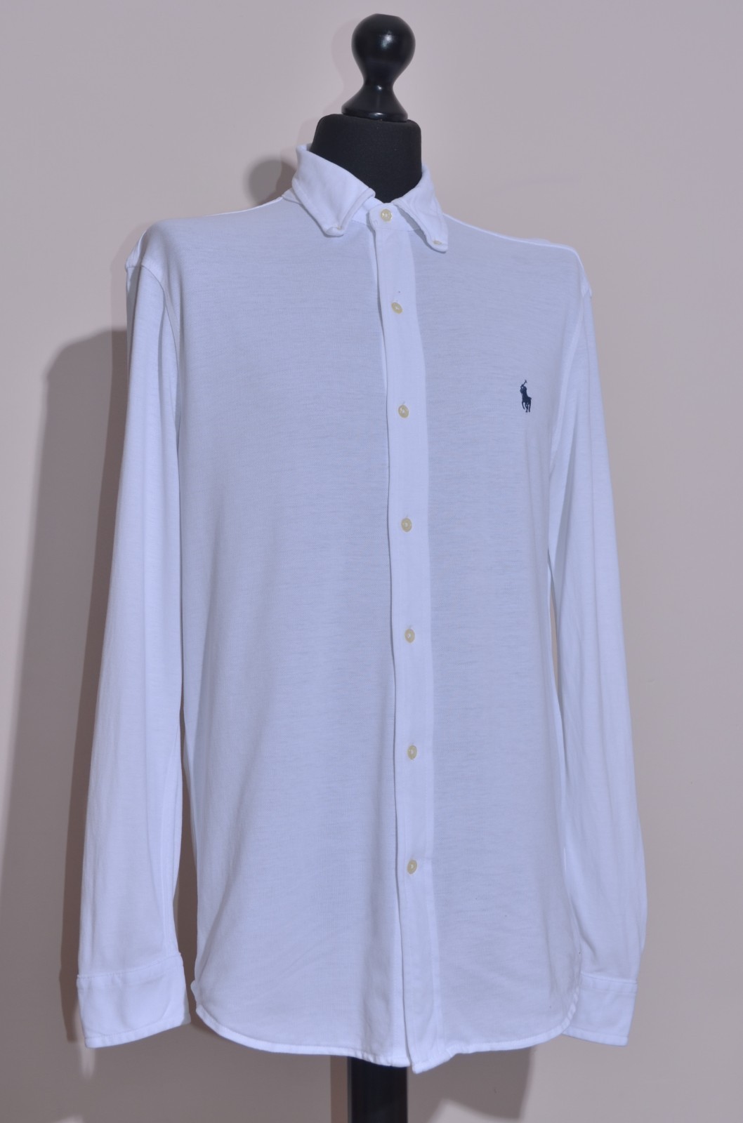 Ralph Lauren Hombres Peso Pluma Malla Blanco Abotonado Camisa Manga Larga...