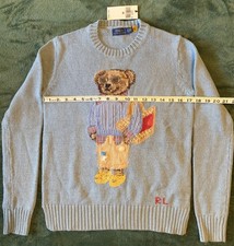 POLO RALPH LAUREN Bear Sweater Women's XS Light Blue Crewneck