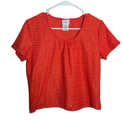 Jaclyn Smith Blouse Women's Medium Round Neck Textured Short Sleeve Shirt Top