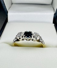 Antique 18k Gold Platinum Art Deco Sapphire And Diamond 3 Stone Ring L 1/2 To M