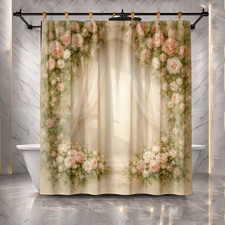 Elegant Pink Rose Floral Fabric Shower Curtain 72x72 Inch Polyester