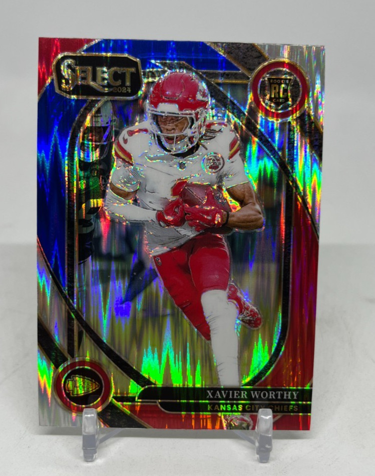 2024 Panini Select Xavier Worthy Club Level #224 Red & Blue Shock Prizm (RC)