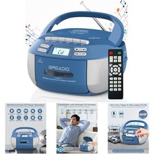 Boombox Cd Player Cassette Combo Bluetooth Portable Home Audio Blue Lcd Display
