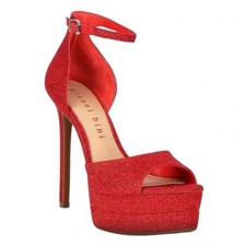 NEW $130 Gianni Bini Nessie Shoes Red Glitter Stilettos Peep Toe Sz 9 Platform