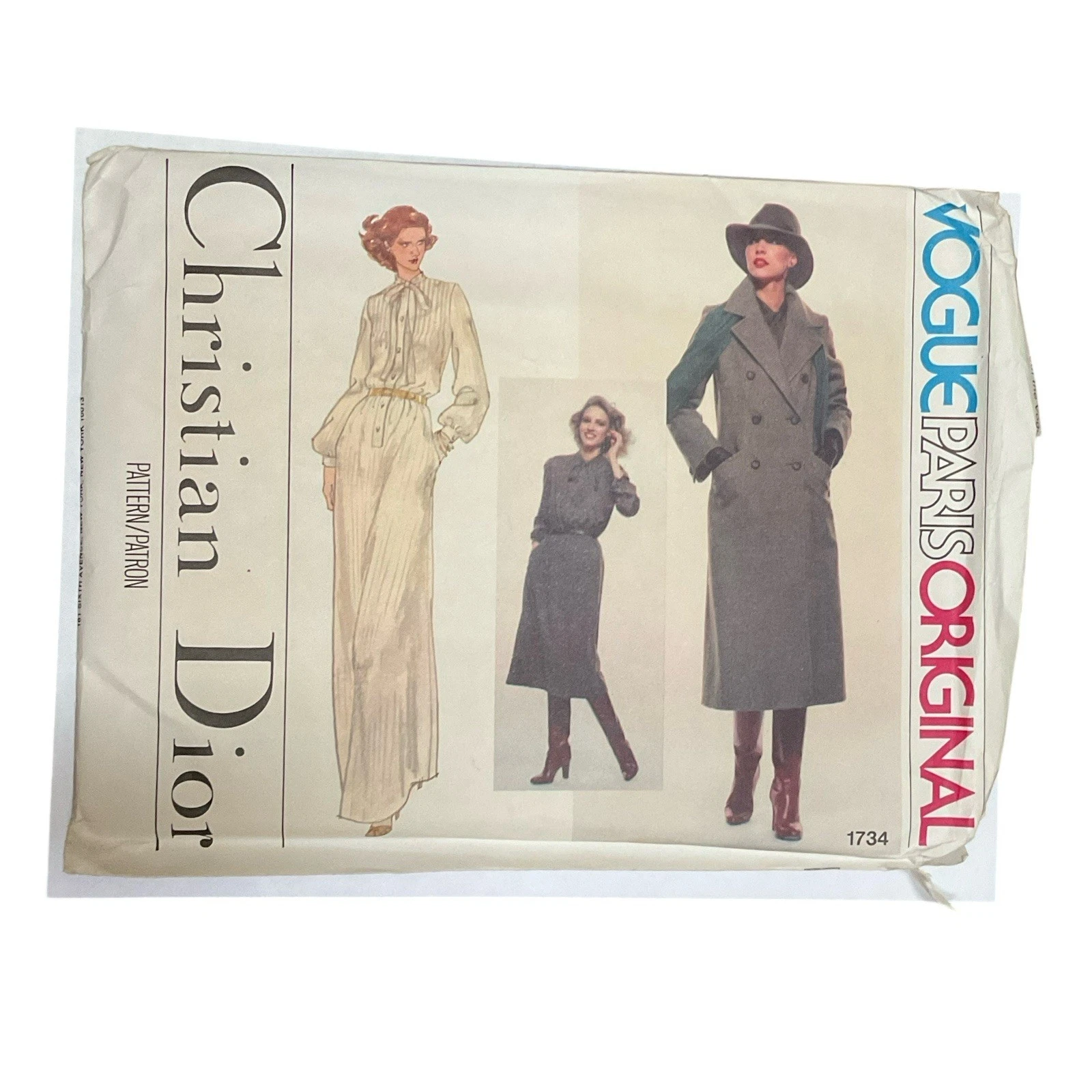 Cappotto vintage Vogue Paris originale Christian Dior modello non tagliato piega di fabbrica 1734