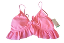 So Sunny Coral Pink Ruffle Tie Front Juniors Bikini Top Sz M 7-9 NWT