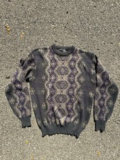 Vintage Sir William Fair Isle Sweater XL Tall Gray Purple Knit Made in Korea 90s
