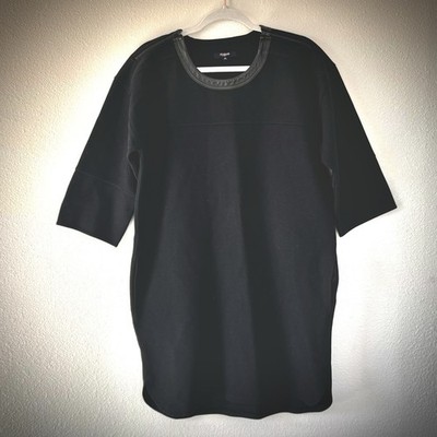 Madewell Black Oversized Knit Dress Leather Trim  Pique Ponte M $128
