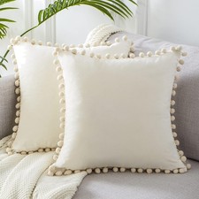 Boho Kissenbezug 40x40 cm Samt Creme Skandinavisch 2 Stück Set