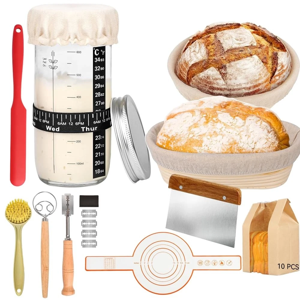 9" Round and 10" Oval Banneton Bread Proofing Baskets and Sourdough Bread Bak...