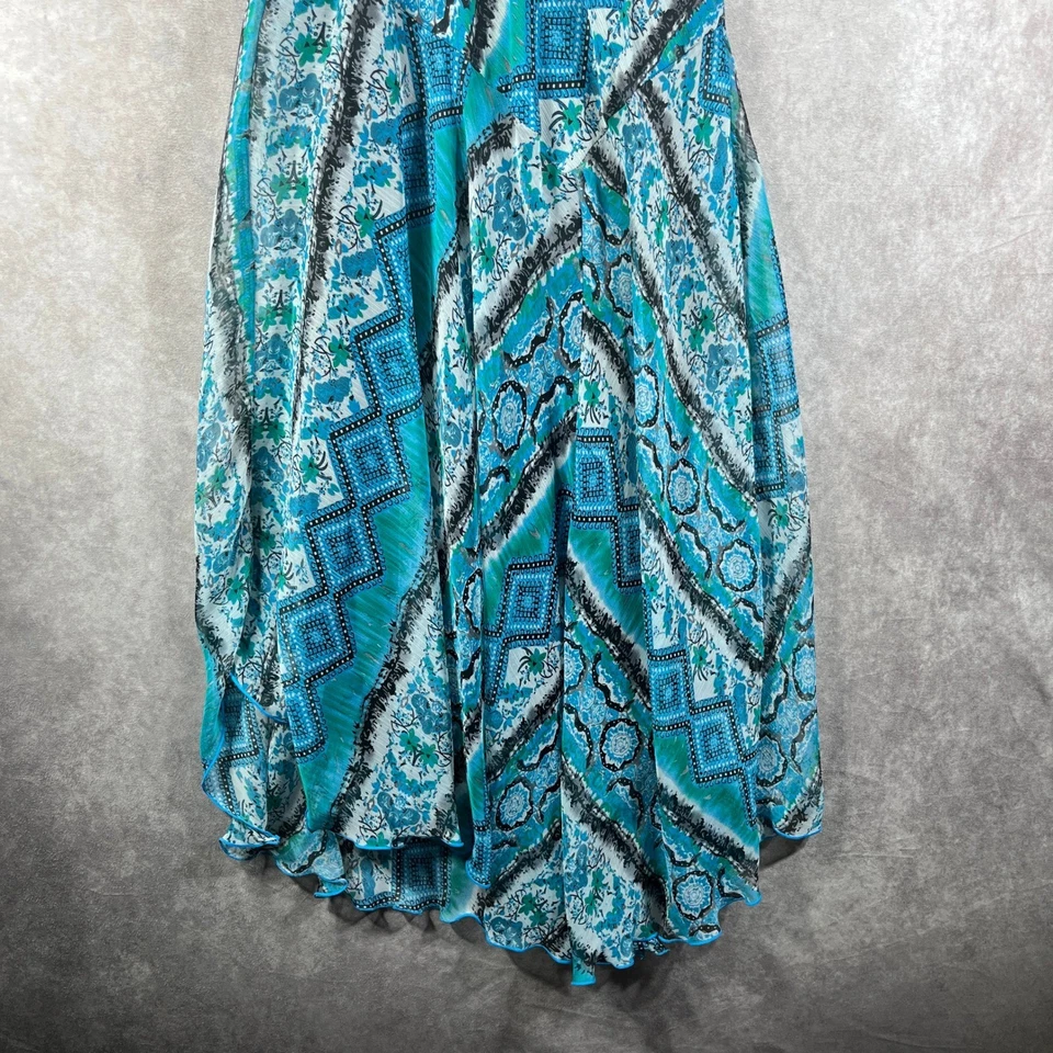 Vestido Chetta B Feminino Tamanho 8 Azul Turquesa Floral Sem Mangas Fada Caprichoso Boho - Imagem 3 de 4