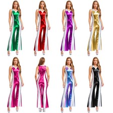 Womens Jumpsuit 70s Disco Rompers Cosplay Bodysuit Night Dancewear Shiny Rave