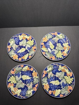 La Primula S.R.L Lunch Plate   Blue Grape & Autumn Leaves Set Of 4 Italy