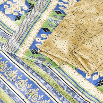 Sanskriti Vintage Beige Sarees Moss Crepe Printed Sari Decor 5+Yd Craft Fabric