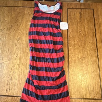 Isabel Maternity Womens Maternity M Red Blue Striped Maxi Dress Sleeveless