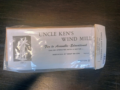 Vintage Ken Toy Products - Uncle Ken s Wind Mill Wooden Toy/ Model - New Sealed!