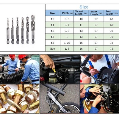 6pcs/set Drill Tap Combination Bit HSS Deburr Countersink Bit Set 1/4 Inch Shank