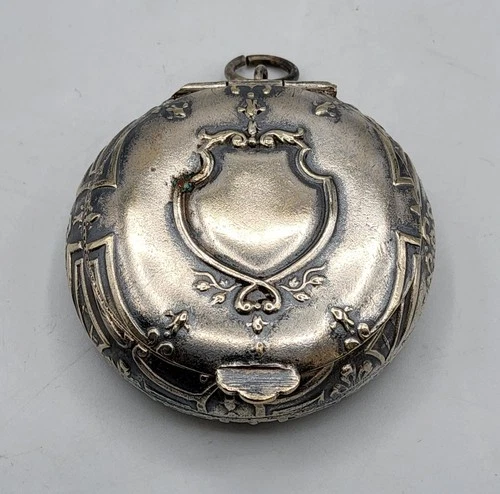 Small Castelaine Powder Bowl in Rejected Silver Metal and Mirror Early 20th Century