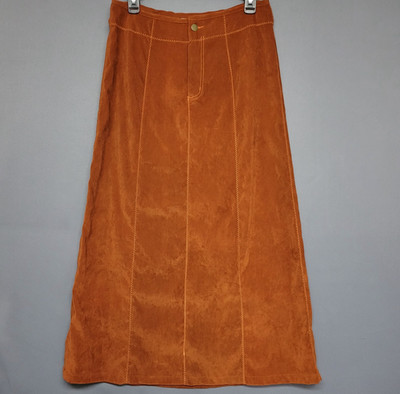 Wild Cat Maxi Skirt Womens M Brown Boho  Zip-Zag Trim Stitching Stretches Long