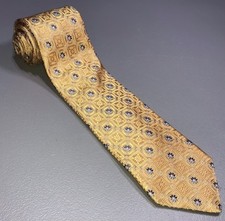 John W Nordstrom Silk USA Made Classic Floral Geometric Motif Gold Men  s Tie