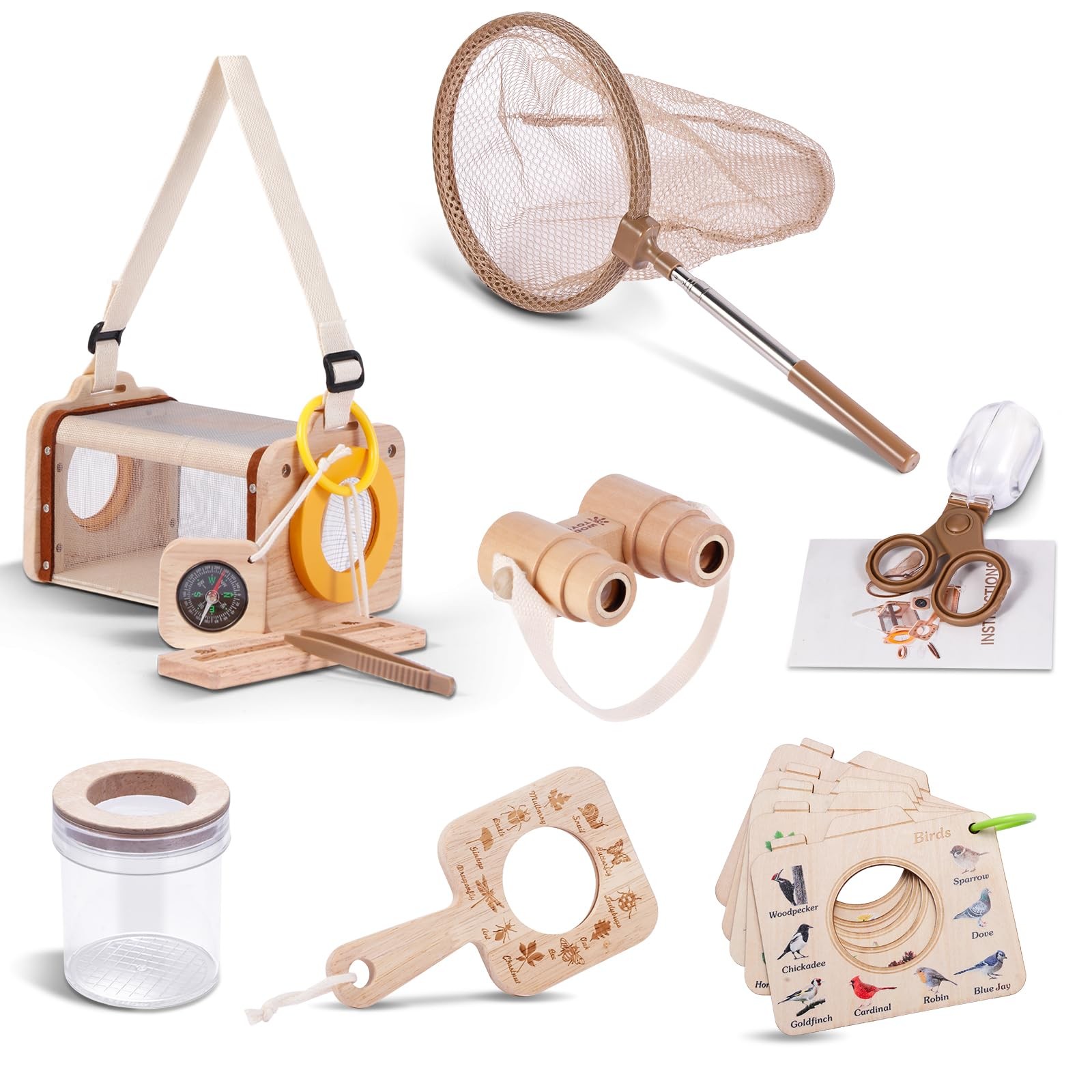 Kit d'exploration premium en bois : jouet éducatif 11 pièces attrape-insecte durable