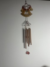 Vintage Stained Glass Angel Wind Chime Coppertone 23” Long