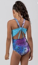 New SYLVIA P. Leotard CHROMATIC GRAPHIC Gymnastics BLUE Dance UNIQUE BACK Sz: 6