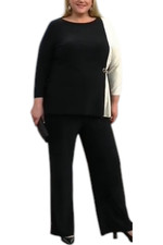 Antthony Women's 2-piece Color blocked Tunic Pull On Pant Set Black