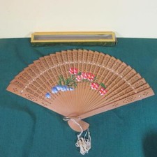 Japanese Decorated Pierced Wood Hand Fan