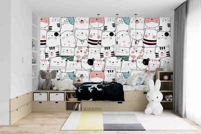 3D Cartoon Cats Seamless Wallpaper Wall Mural Removable Self-adhesive 141