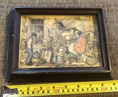 Vintage Anton Pieck 3D Framed Shadow Box Paper Scene 1966 Street Vendor