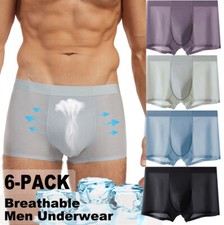 6 PACK Men's Ice Silk Breathable Boxer Briefs Pouch Soft Anti Chafing Underwear