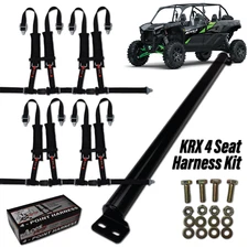 (Black)  4x 4-Point Harnesses w/ Harness Bar Kit for Kawasaki KRX 1000 4 Seat