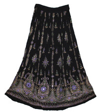 Plus Size 3X/4X/5X/6X Indian Ethnic Sequin Maxi Floral Skirt For Women Boho