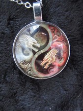 Multicolor Red Dragon / Gold Dragon Yin Yang Taoism Charm Glass Neckless