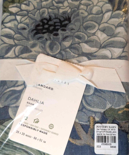 NWT POTTERY BARN DAHLIA BLUE FLORAL STANDARD PILLOW SHAM 2598669, FREE SHIPPING!