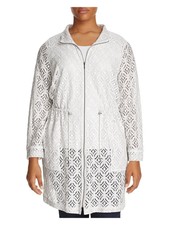 Nic+zoe Womens White Stretch Lace Pocketed Drawstring Zip Up Jacket Plus 2x