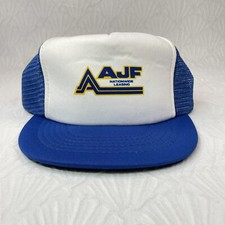 Vintage AJF Leasing Snap Back Foam Trucker Hat Cap Mesh Blue And White