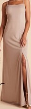 Birdy Grey Benny Side Slit Crepe Taupe Beige Tan Dress Size Small NEW
