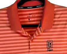 Nike Golf Polo Shirt Mens Medium Red Pink TPC Sawgrass Dri-Fit Striped