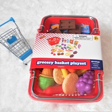 Play Right Grocery Basket Set Kids Children 40 piece Food Shopping Basket