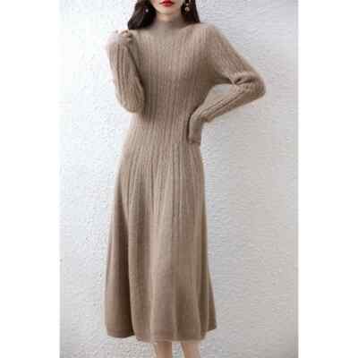 Dresses Cashmere Sweater A line Dress Womens Turtleneck Winter Long Sleeve  Hot | eBay