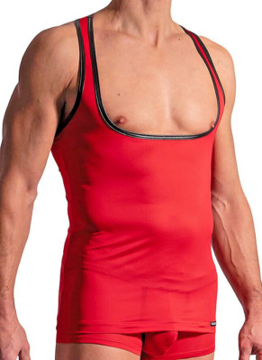 MANSTORE Workout Shirt M2223  Gr. S rot Saum in schwarz Ringer Rücken
