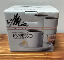 MACY'S THE CELLAR MIA CUCINA ESPRESSO Set of 4 CUPS/SAUCERS (VINTAGE NEW***L@@K)