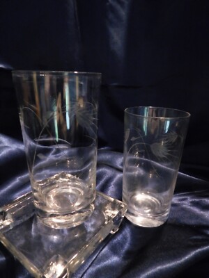 2 Vintage Wheat Noritake Sasaki Hi-ball Juice Glasses Etched Tumblers High Ball